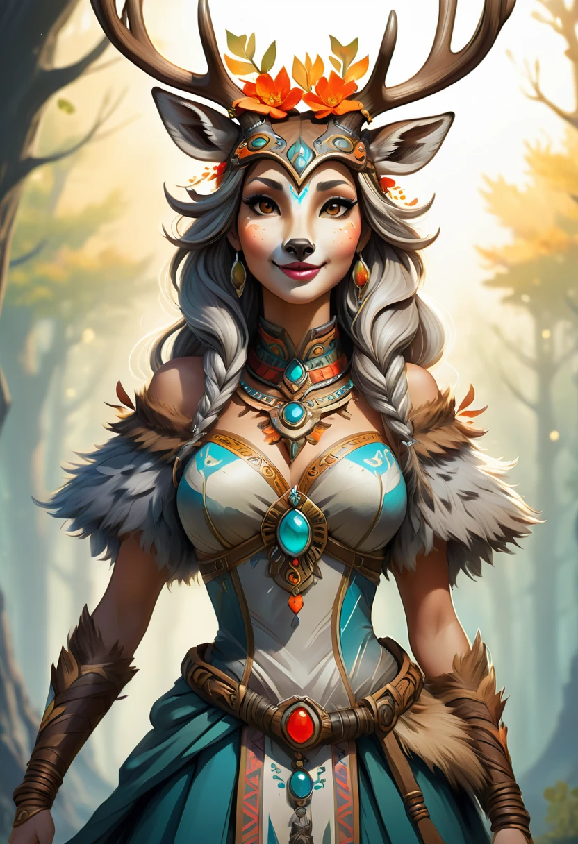 Anthropomorphic feminine kitsune enchantress. with elephant ears. Official Art – An Award-Winning Digital Masterpiece In 4K Ultra HD, Extreme Detail And Intricate Realism. Symmetrical Face. This Concept Art Brought To Life By The Hands Of Artists Like Wlop & Artgerm In A Stunning 2D Vector Illustration. Breath of the wild. Background Is A Panoramic Vista.