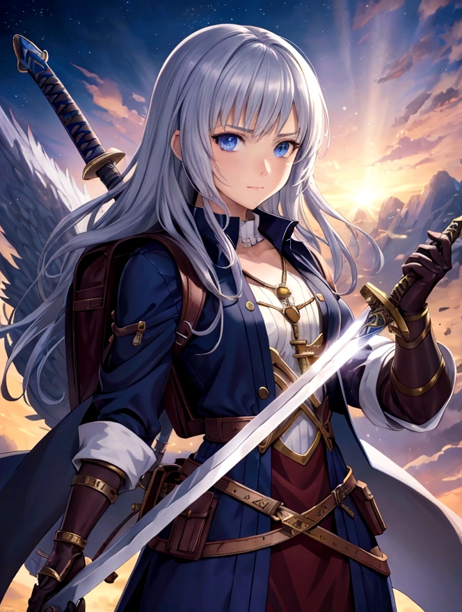Close-up of a man holding a sword and a backpack, 2. 5 d cgi Anime Fantasy Artwork, crisp clear role play portrait, role play artwork, Epic Light Novel Cover Art, jrole play character art, role play art, epic role play artwork, vanillaware artwork, Detailed key animation art, role play_portrait, Ragnarok, Anime Fantasy Artwork, epic role play portrait