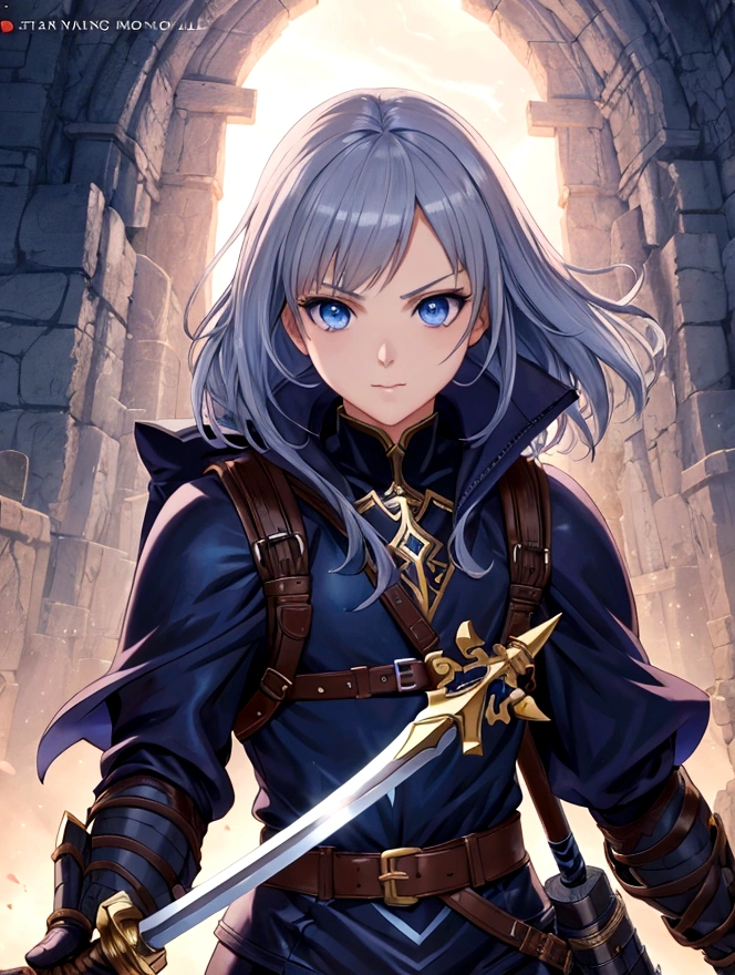 Close-up of a man holding a sword and a backpack, 2. 5 d cgi Anime Fantasy Artwork, crisp clear role play portrait, role play artwork, Epic Light Novel Cover Art, jrole play character art, role play art, epic role play artwork, vanillaware artwork, Detailed key animation art, role play_portrait, Ragnarok, Anime Fantasy Artwork, epic role play portrait