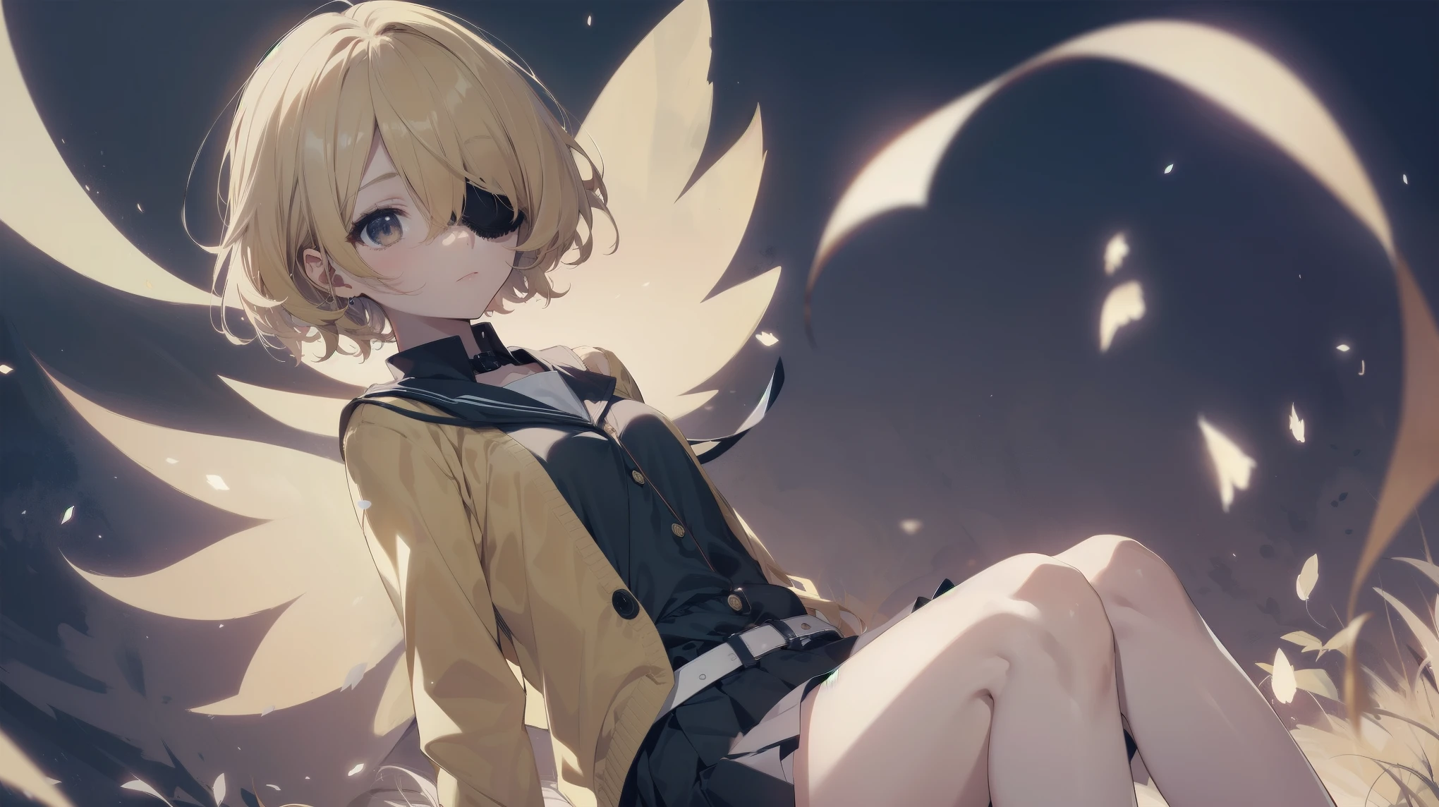 Highest quality, Anime Moe Art Style,Best Anime 8K Konachan Wallpaper,pixiv contest winners,Perfect Anatomy, (Please draw a girl walking sleepily to school...... ),break, 1 Girl, (alone,,,13 years old:1.3),high school student, short hair, amount, (Hair above one eye:1.7),All limbs, Full Finger,Medium Chest, Between the legs, Small eyes,accurate black eyes, Very detailed,High resolution,ultra high density skin, Professional Lighting,8K eye detail, (Cute illustrations:1.2),blonde,blonde hair,Expressionless,(Hair on one eye:1.5),Highest quality, Anime Moe Art Style,Best Anime 8K Konachan Wallpaper,pixiv contest winners,Very detailed,High resolution,ultra high density skin, Professional Lighting,8K eye detail, (Cute illustrations:1.2),blonde,blonde hair,Expressionless,(Hair on one eye:1.5),カラフルでカラフルなshort hair,Wearing a yellow apricot colored JK uniform and a white pleated skirt,knee-length white silk,Rin々New and cute,A little sweet
