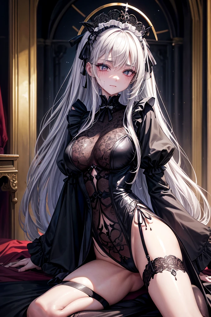 Long Hair Straight Hair、Dark Gothic Makeup、Dark smile、Restless Palace、Expression of sexual arousal、The beauty of fragrance、22 years old、liar、charm、Expression of intense sexual pleasure、Embarrassed look、Dark Gothic、Maid clothes、Bell Sleeves、Wizard Sleeve、Obscene expression、Stained Glass Background、Tabletop、Highest quality、View 5 books、Sweat glistens on my chest、Expressing sexual pleasure in the midst of pain、Drunk face、Maid clothes不思議な、Noble、The face of someone who is holding in the toilet、Sexy Gothic Fashion、The body is wet and shiny、Transcendent Sex Appeal、Spread your legs loosely、Glitter on thighs、I'I'm sweating a lot、Large breast size、Loving smile、Twin tail hair、Platinum Blonde Hair、Iの太ももはとても濡れている、Jet black frill skirt、Shadow、Right blue eye, Left eye is red、Gothic bed covered with roses、Transcendent Bewitching stop temporarily、四つん這いのstop temporarily、Gravure photo、Arch your back、Stick your butt out、Close your eyes and sleep、whole body、stop temporarily、Get on all fours、ベッドの上で後背位のstop temporarily、charm的な脚、Looking up from below、Knee-high socks、Thigh-high socks、lace trim bra, lace trim panties, Pink Lingerie, Lace-trimmed legwear, Black lace, Side tie panties, satin panties, garter belt, Good elevator, Showing off your bra, Showing panties, Love juice dripping from panties