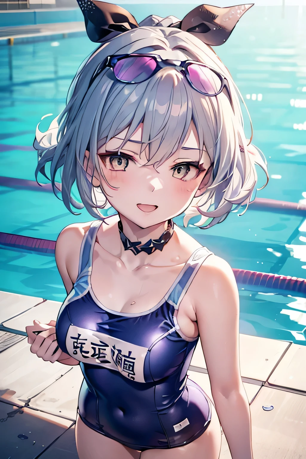 1girl , (silver wolf,ginrou), bangs, (Silver Hair),happy smile, smile, Open your mouth,((School Swimsuit、School swimsuit)),Real Summer,Daytime,sunny,My hair is blowing in the wind,whole bodyがイラストに入るように,Slender body,
Destroy outdoors, School,Pool,
壊す looking at viewer,Beautiful breasts,Medium chest,whole body,Breaking the angle from above (masterpiece:1.2), Highest quality, High resolution, unity 8k wallpaper, (shape:0.8), (Beautiful details:1.6), Highly detailed face, Perfect lighting, Extremely detailed CG, (Perfect hands, Perfect Anatomy), 