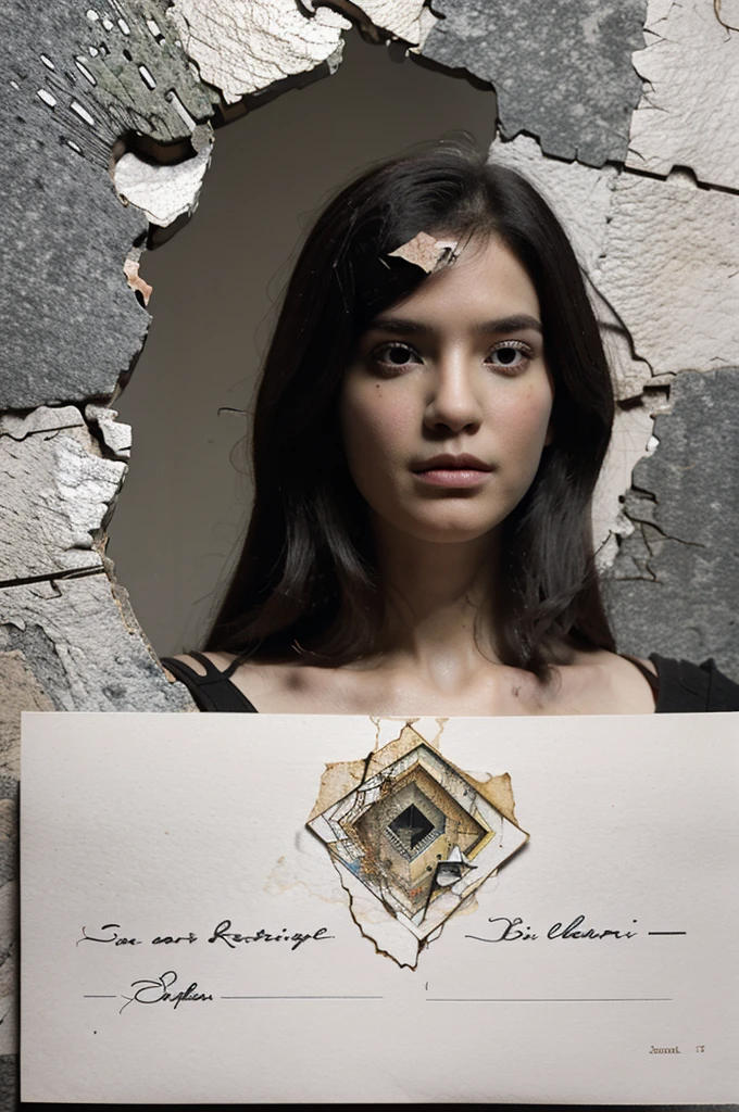 double exposure complex art surreal postcard on a cracked paper, extremely dynamic, modern, baroque