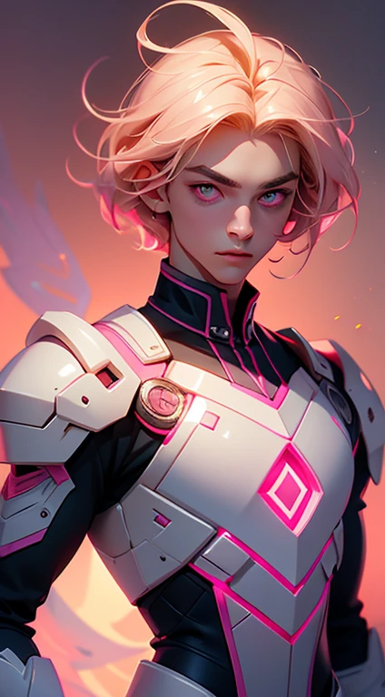 20 year old boy, pink eyes, belos pink eyes, short light blonde hair, pink lips, smooth skin, wears magic academy uniform, very majestic, better quality of work, pixel richness, best image, ultra details, masterpiece