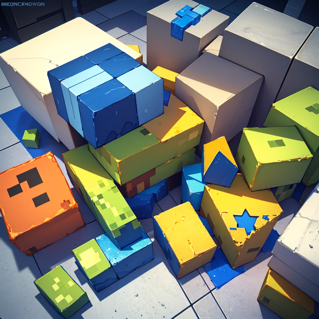 Create a Minecraft bedrock series LOGO with the name STAR MINE and with the colors of the letters yellow and the edges of the letters blue