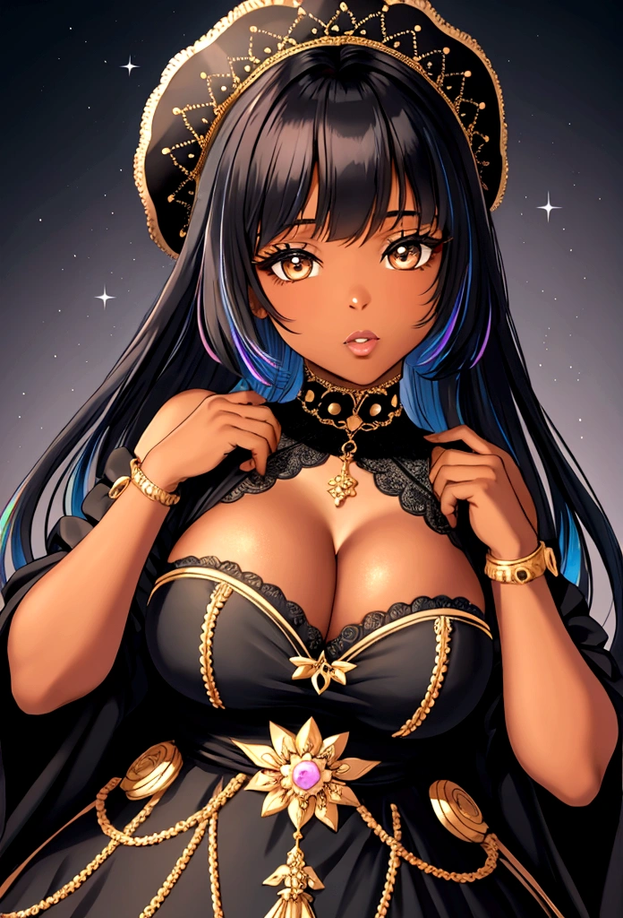 Raise an adult black woman, wearing dress, detailded 