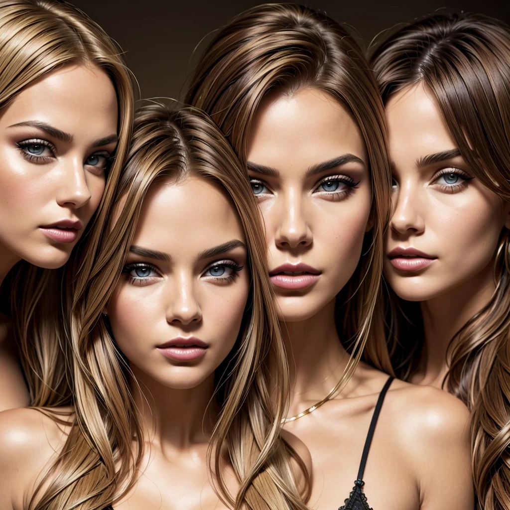 a realistic, photorealistic, photo-realistic portrait of 3 sexy girls, one with blonde hair, one with brunette hair, one with red hair, extremely detailed faces and expressions, realistic skin textures, intricate hair details, sharp focus, HDR, cinematic lighting, hyper-realistic, dramatic pose, cinematic composition, vivid colors