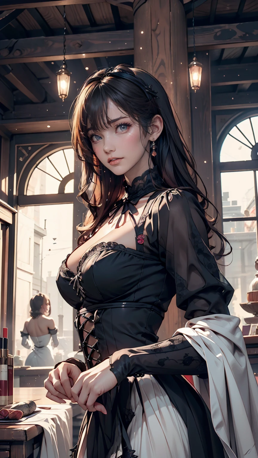 24-year-old woman、Sexy proportions、Long eyelashes、eye shadow、lipstick、light makeup、Sexy、erotic、Gothic Andlorita((Gothic ta)Wear fashion、
