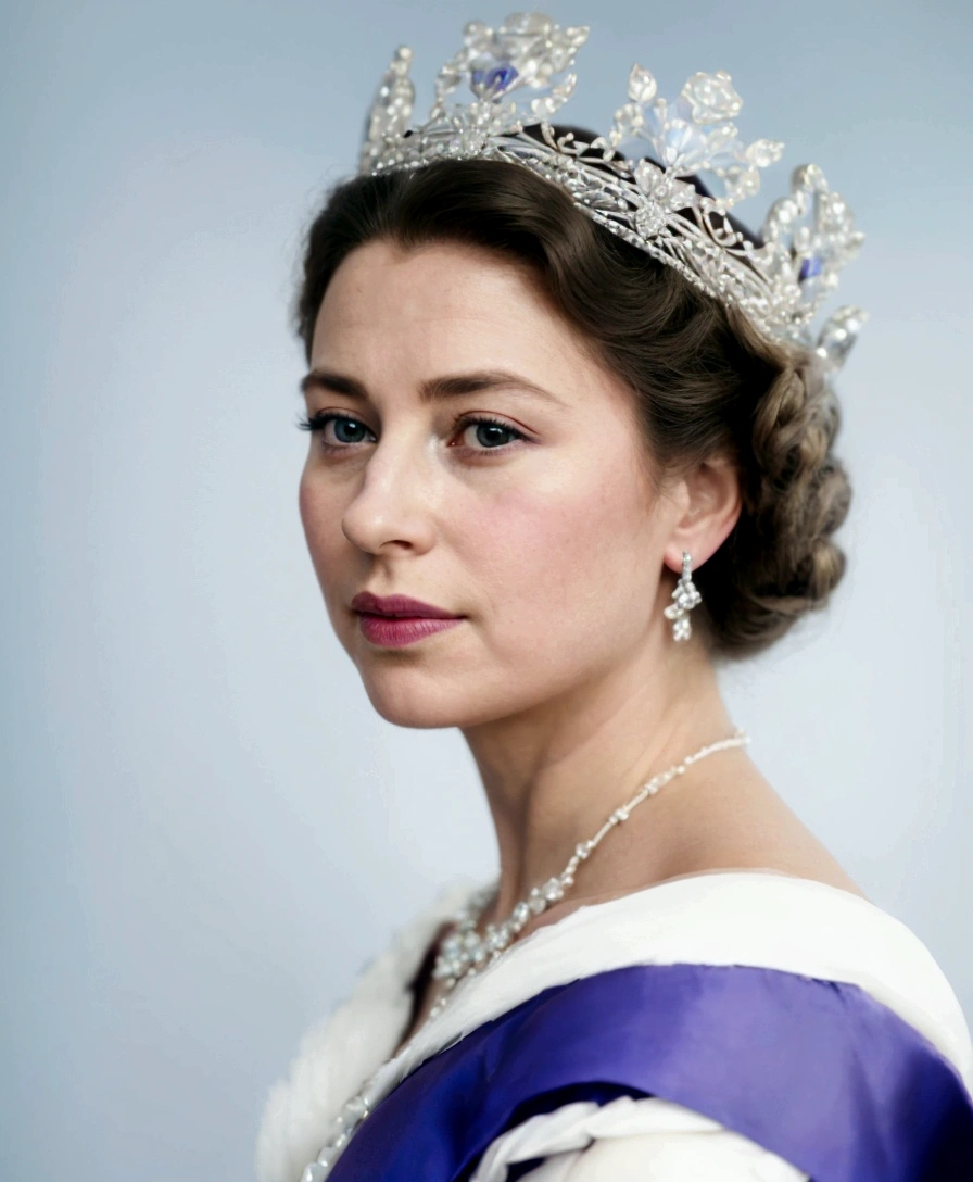 arafed woman wearing a tiara and a purple dress, portrait of queen elizabeth ii, queen elizabeth ii, portrait of queen, queen of england, queen elizabeth, royal portrait, portrait of a queen, wearing a diamond crown, queen chess piece photo portrait, official photo portrait, royal elegant pose, beautiful queen, october, portrait of princess, portrait of royal princess