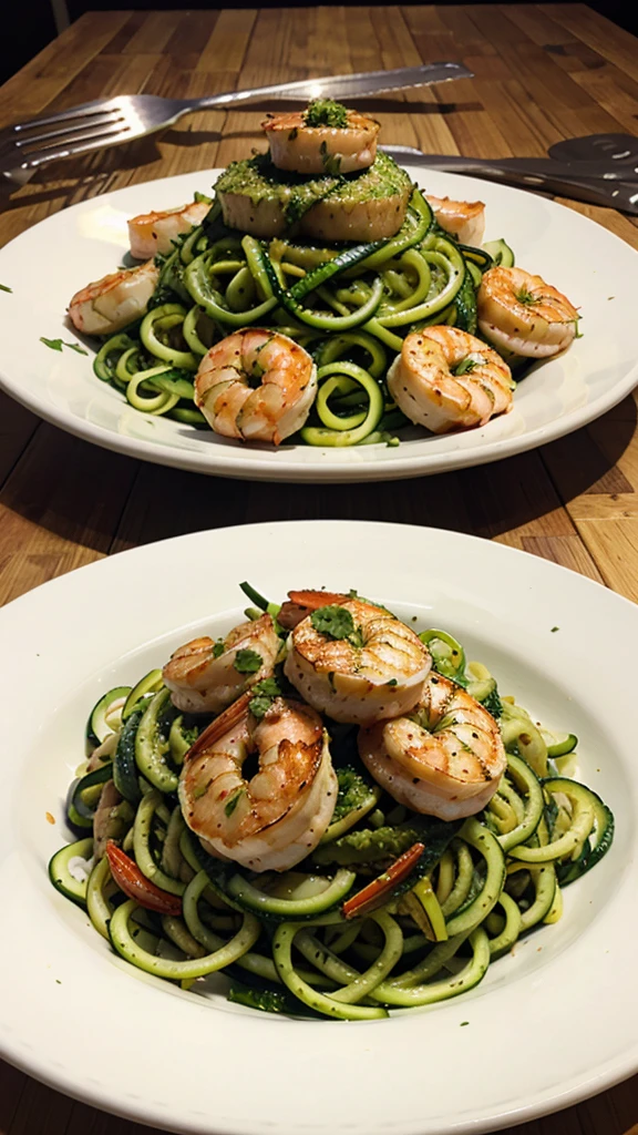 Zucchini Noodles with Pesto and Grilled Shrimp