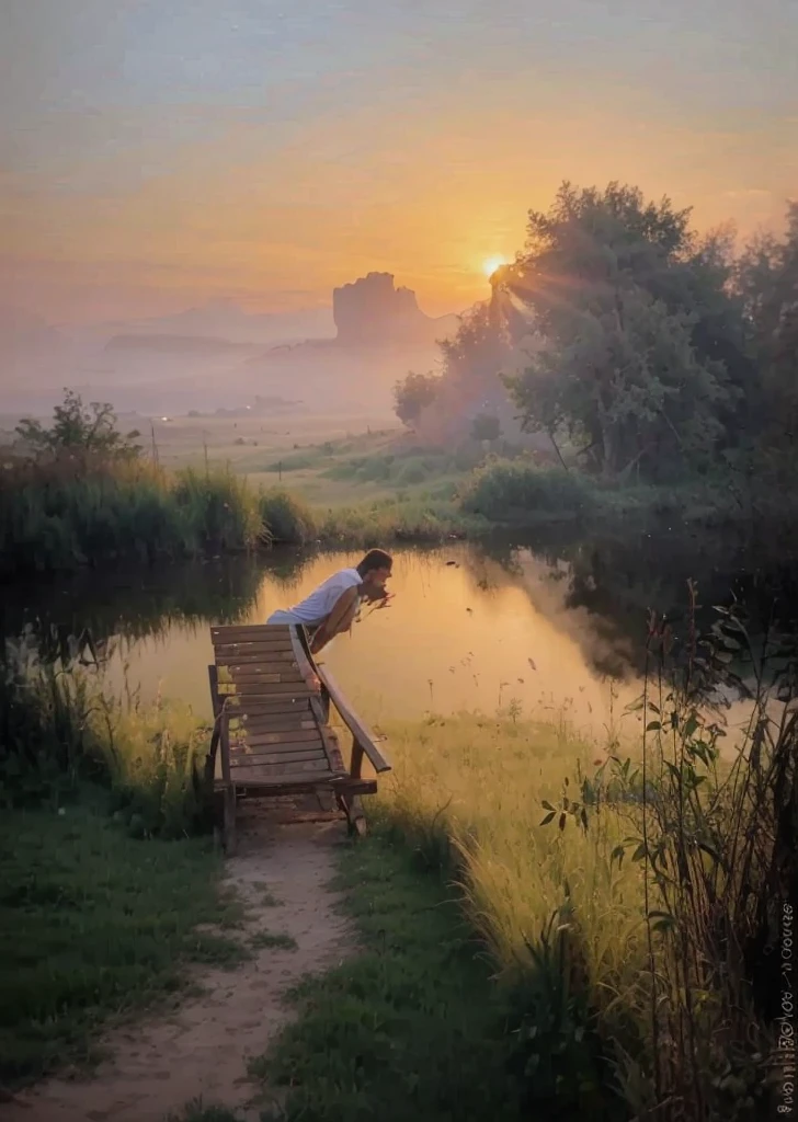 Make a man being one with nature in this picture