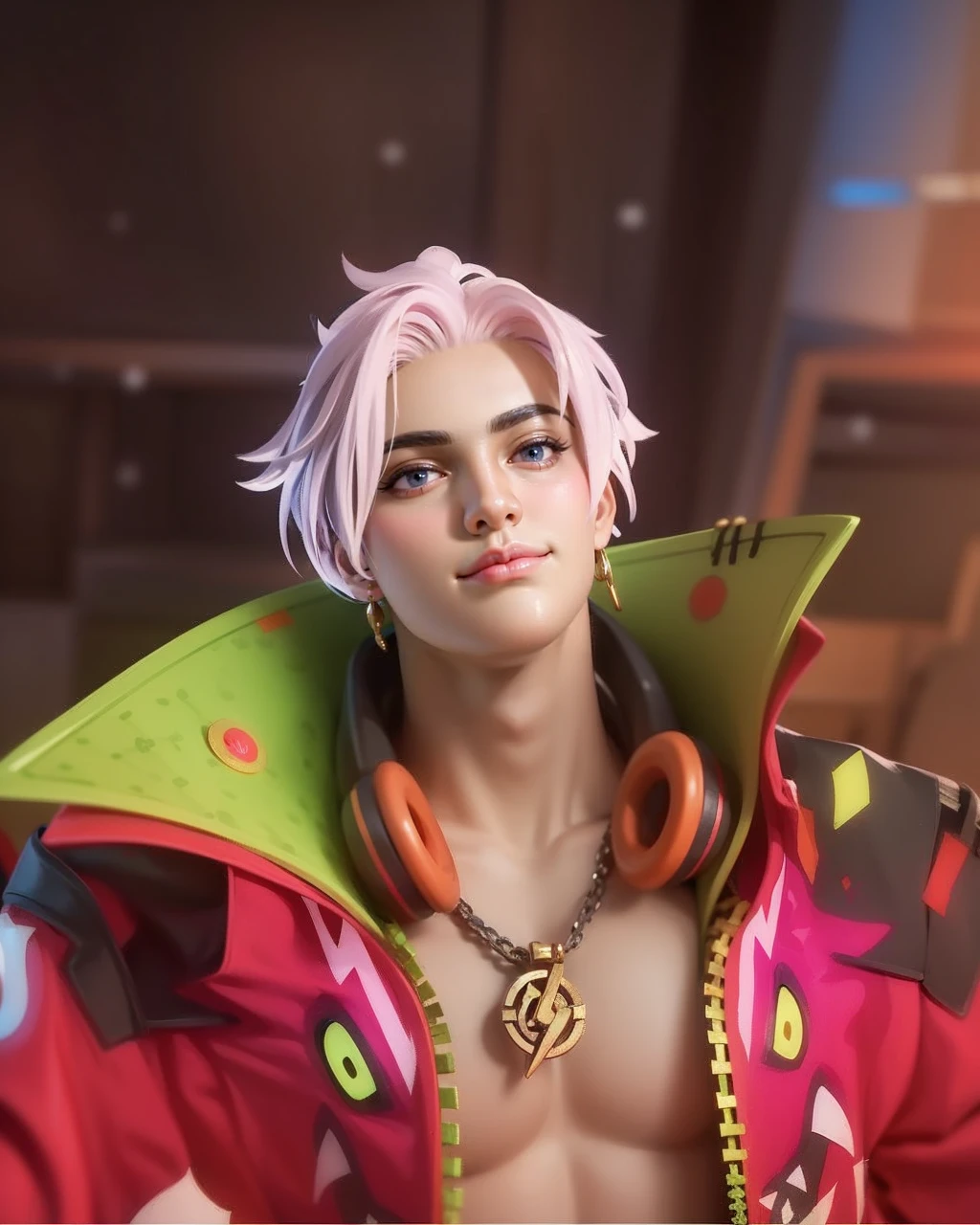 Masterpiece style 3D, handsome boy, cool boy, (detailed face 8k) (detailed hair 8k) (detailed clothes 8k) blue cloak, pink hair, 8K, HDR sharpen.