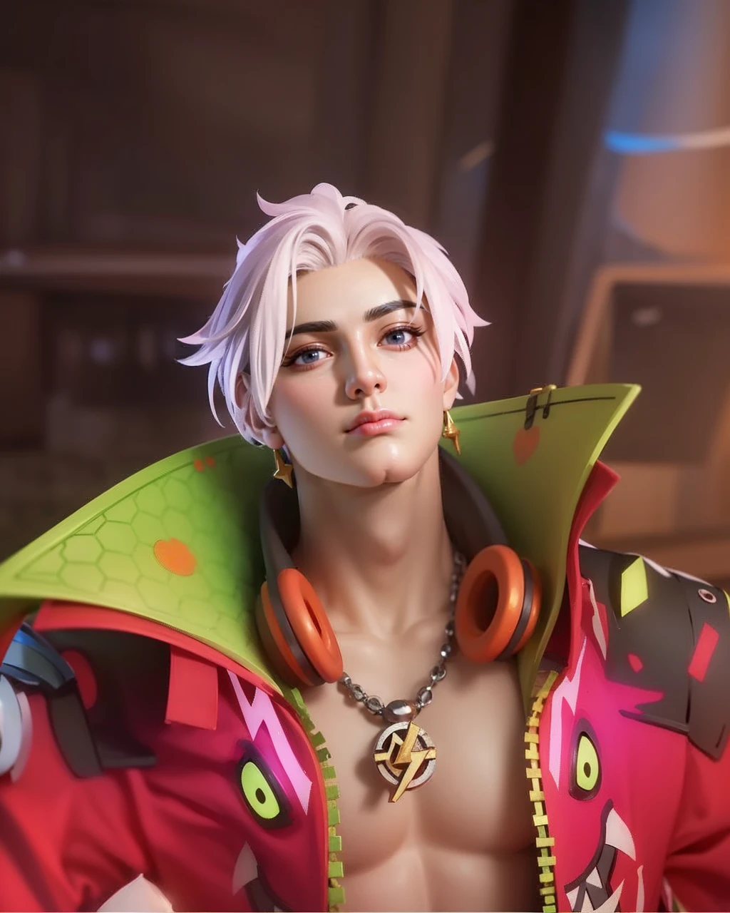 Masterpiece style 3D, handsome boy, cool boy, (detailed face 8k) (detailed hair 8k) (detailed clothes 8k) blue cloak, pink hair, 8K, HDR sharpen.