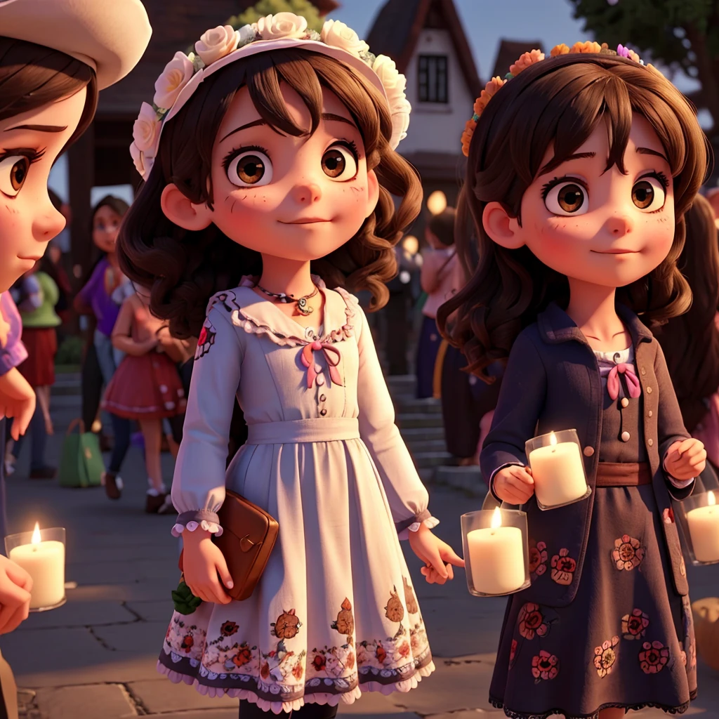A girl and more people celebrating the day of the dead 