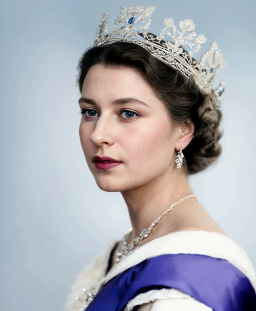 Queen elizabetz ii, hyper realistick, face detail