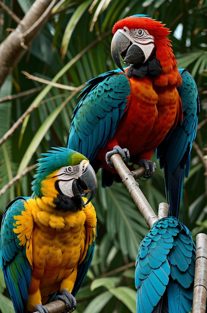 Animated macaw making expressions with its hands, mouth and eyes