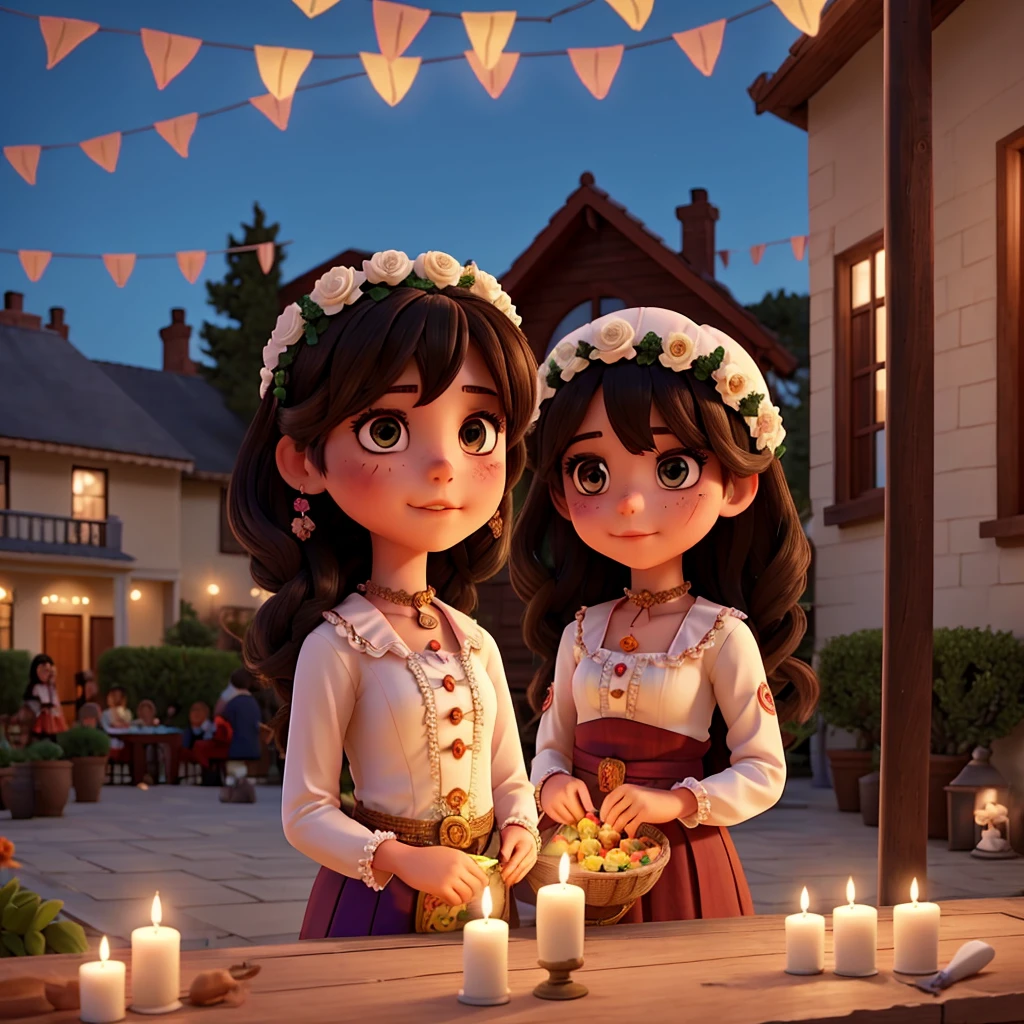 A girl and more people celebrating the day of the dead in the patio of a house