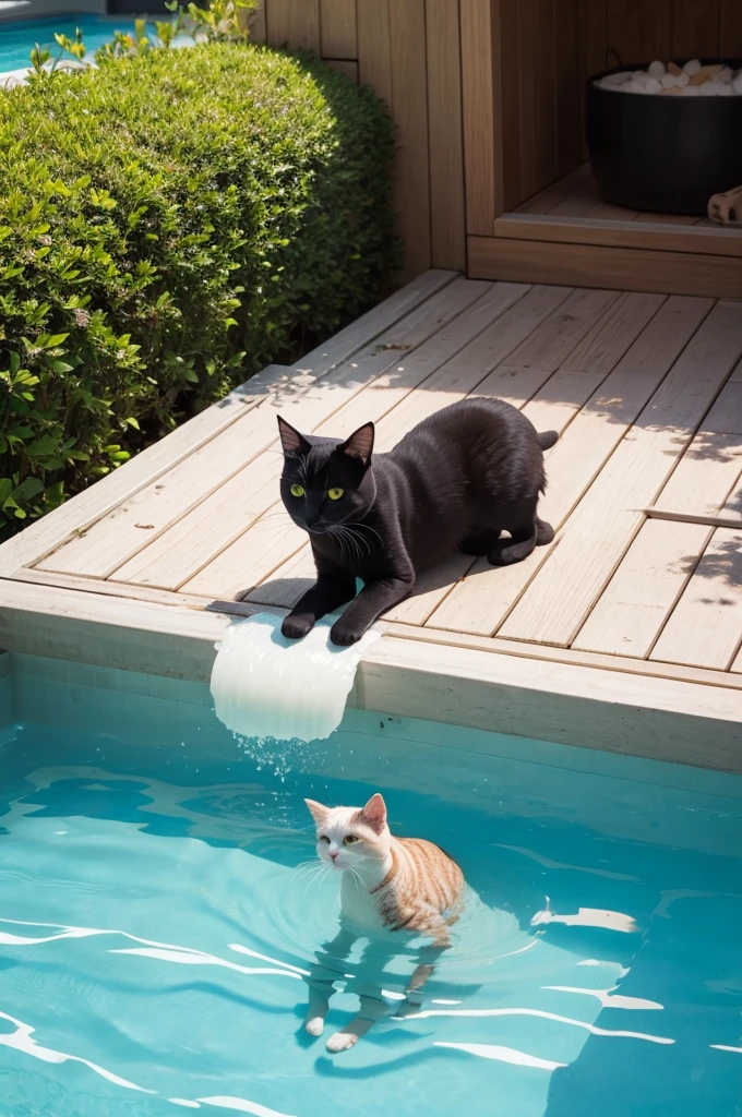 Cat under a pool