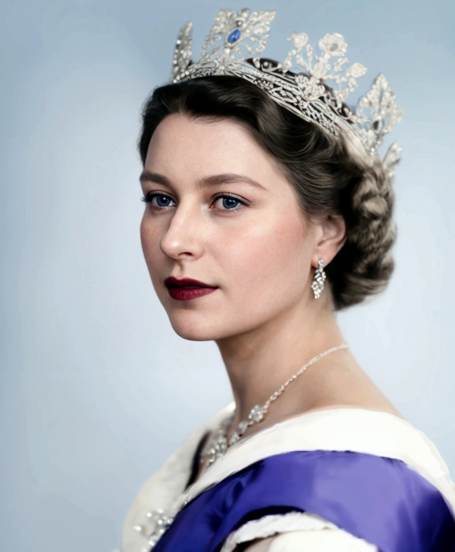 Queen elizabetz ii, hyper realistick, face detail