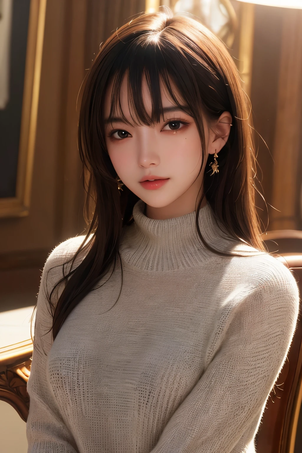 ultra high res,masterpiece,best quality,
very detailde face,detailed eyes,extremely intricate,perfect glossy shiny skins,perfect lighting,detailed lighting,dramatic shadows,ray tracing,
1girl,upper body,black sweater,looking at viewer,