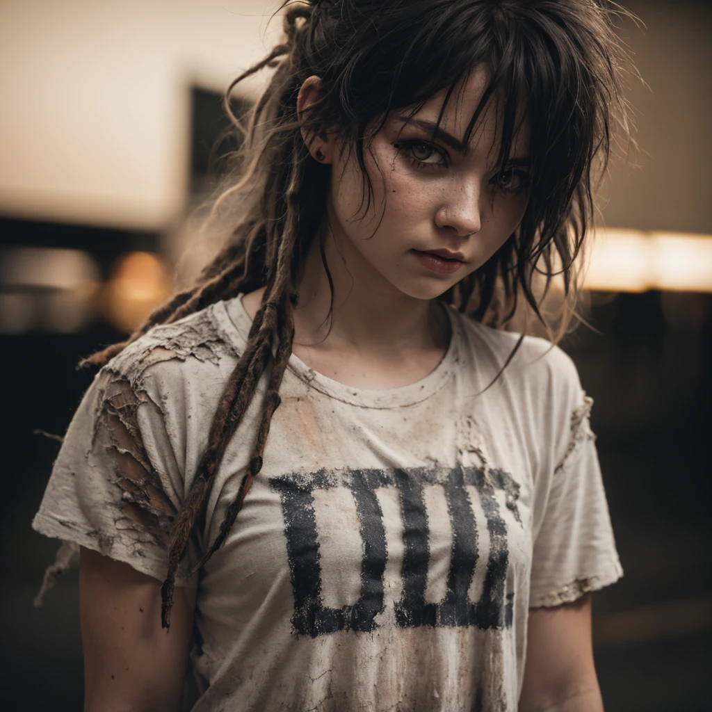 Top quality, best quality, real photo, woman with real skin, realistic, real woman, real woman, american, brown hair, honey colored eyes, dirty with blood, torn clothes. --auto --s2