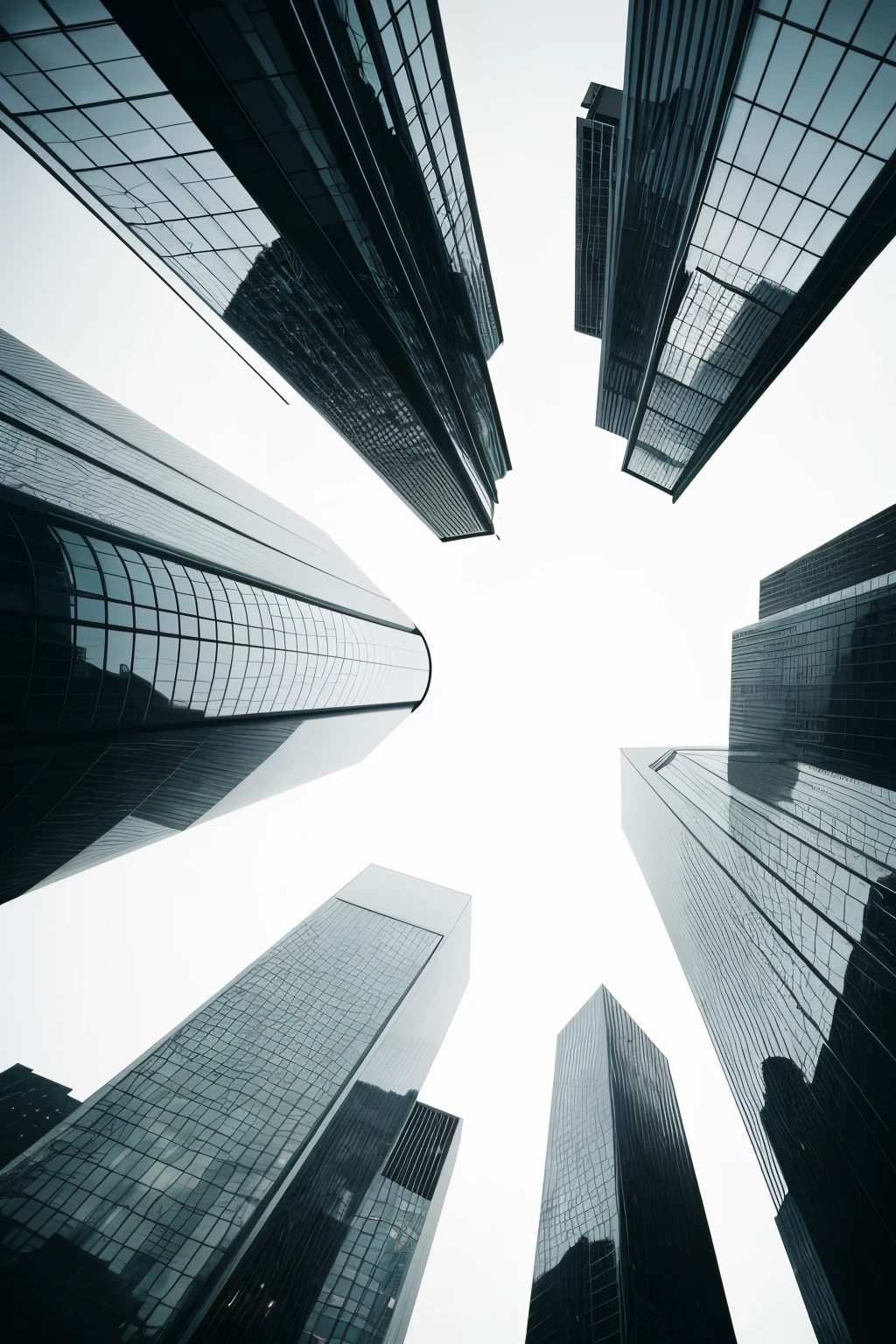 GLASS BUILDINGS SEEN FROM BELOW FRONTLY