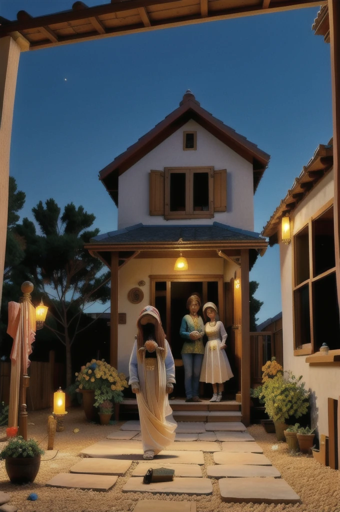 A girl and her family celebrating the day of the dead in the patio of their house
