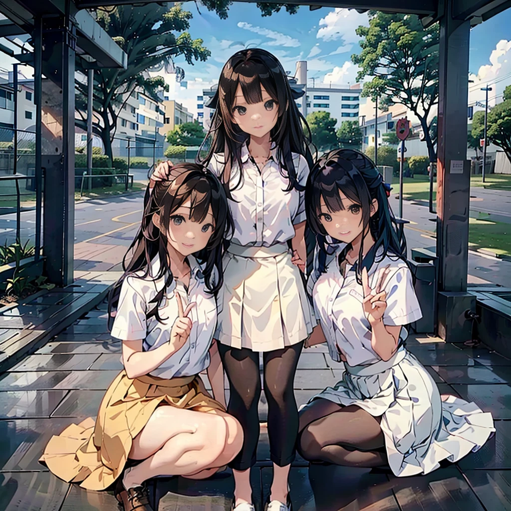 (Highest qualityのイラスト:1.2), (cute女の子:1.1), (Four Girls、Alongside、Cowboy Shot),School、outside of home、Strong winds、Graduation Ceremony、Alongside立つ、Commemorative photo、 (4 Girl、、Mature、cute、Medium Chest、Ultra-detailed eyes:1.2)、Schoolの建物、high school girl、High 、mini skirt、Thighs Thighs Thighs Thighs、(((I can see your pants、The strong wind twists the skirt、Under the skirt)))、(((Positive)))、Look at me、please sit down、Laughter、friend、Hand in hand、Embrace、Bold Pose、Sexy pose、Blake Black Hair、Blue Hair、Brown Hair、Very short hair、short hair、Mid-length hair、Hair length、Wavy Hair、Curly Hair、Hime cut、Bobcut、Twin tails、低いTwin tails、ponytail、ライトブルーのローponytail、 break(Highest quality、Ultra-detailed、Very detailed and beautiful、Ultra-high resolution、Detailed arms:1.2)、