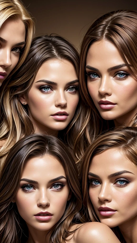 a realistic, photorealistic, photo-realistic portrait of 3 sexy girls, one with blonde hair, one with brunette hair, one with red hair, extremely detailed faces and expressions, realistic skin textures, intricate hair details, sharp focus, HDR, cinematic lighting, hyper-realistic, dramatic pose, cinematic composition, vivid colors