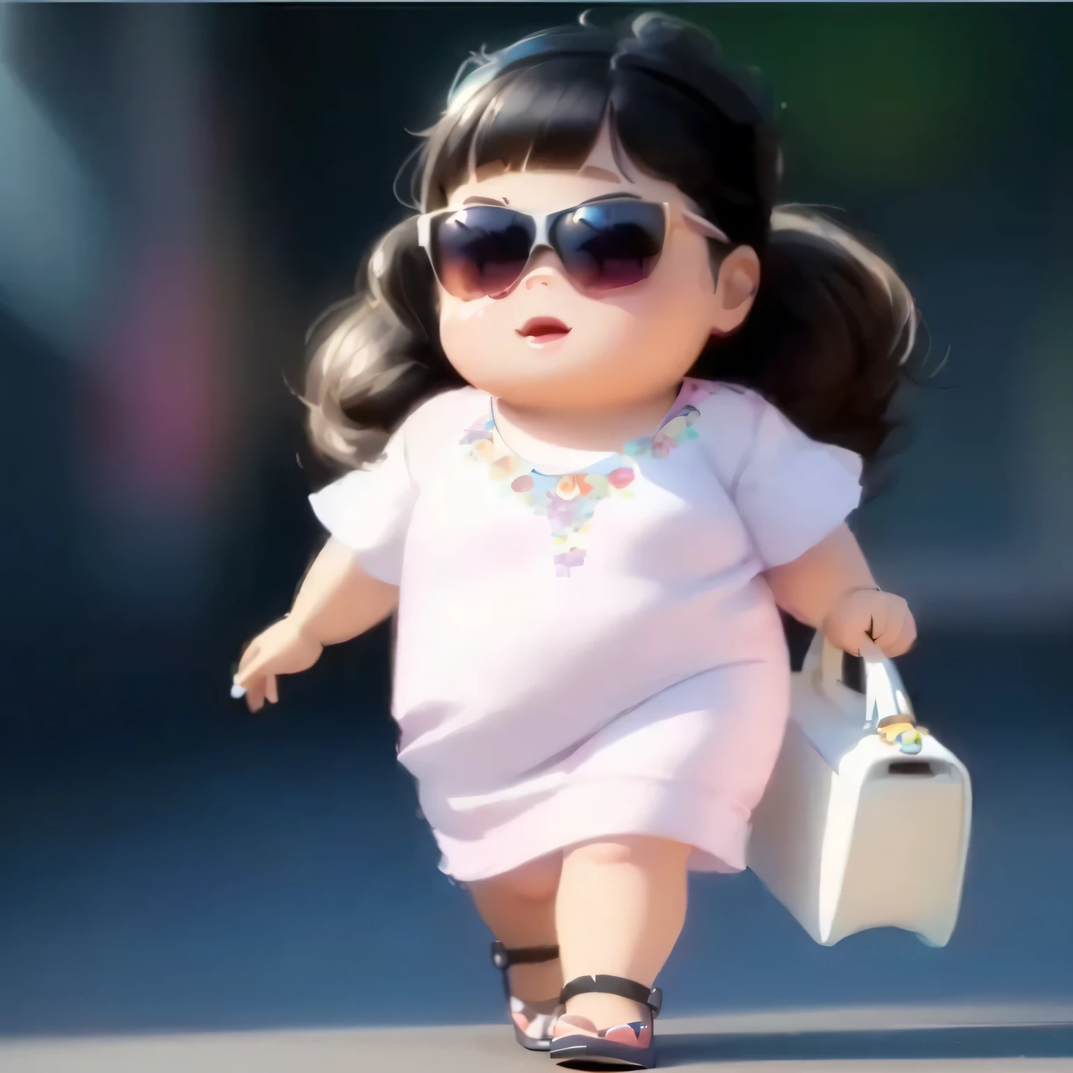 a close up of a small wearing sunglasses and a dress, adorable digital painting, cute cartoon character, cute digital art, realistic cute girl painting, pixar cute character design, cute pixar character, cute artwork, cute detailed digital art, digital cartoon painting art, cute cartoon, movie character, cute 3 d render, cartoon digital painting, ideal pixar character, cute character
