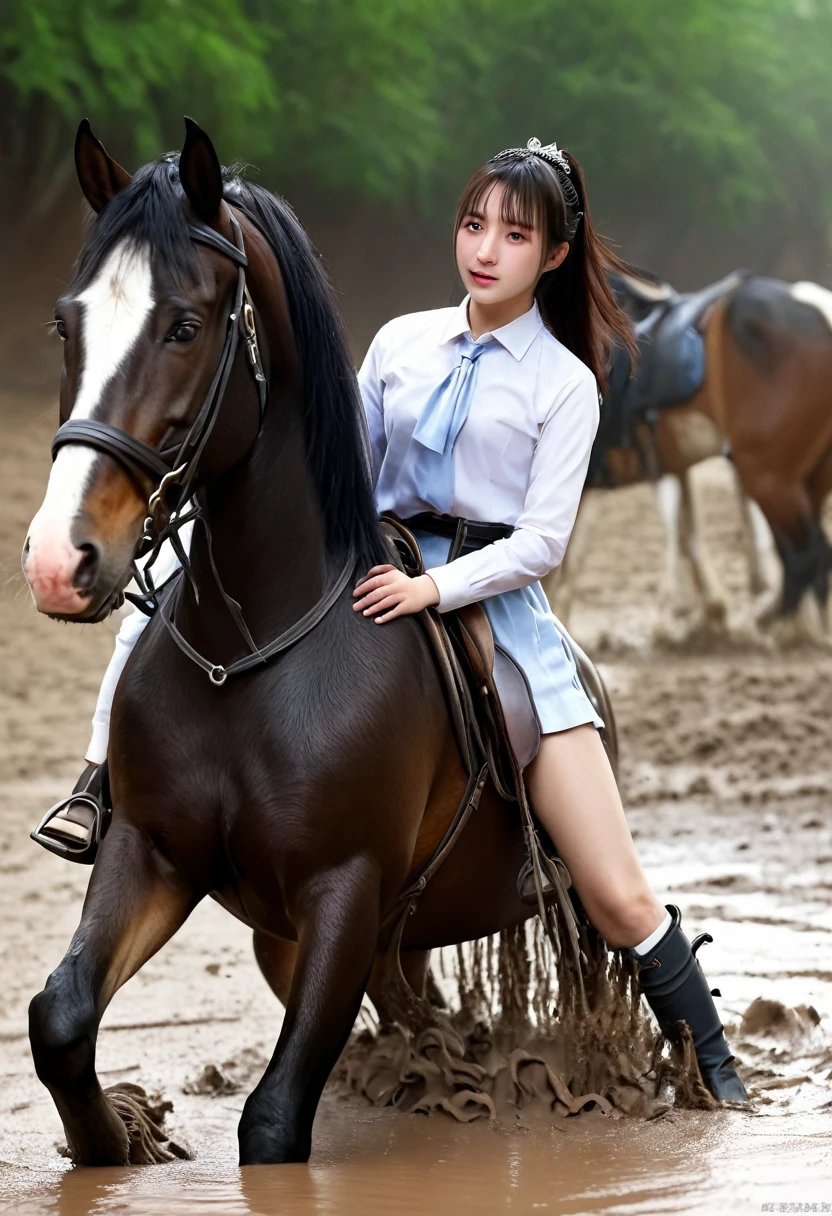 (((masterpiece))),(((Highest quality))),((Tabletop:1.4, Highest quality)), (Realな写真:1.4),
((1 cute girl knight)),rodeo,
(超High resolution:1.2),, wonderful, Very detailed CG Unity 8k wallpaper, Very detailed, High resolution,draft horse ridden by japanese cute girl,tight,muddy place,Beauty,The horse neighs,Female knight in armor,Sink,
Cold Light, Beautiful detailed girl, Droopy eyes,Very detailedな目と顔, Beautiful and exquisite nose, Beautiful and exquisite, draft horse ridden by a girl can't move because horse and girl soak in the sticky muddy deep pitfall:10.0 , horse falls down ,looks pained ,Displeased face:2.0,Real,Anatomically correct