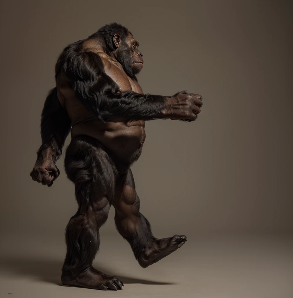 arafed gorilla standing on its hind legs with a white background, gorilla, hand in fist pose, distant full body view, bigfoot, big foot, full body wide shot, whole body highly detailed, like gorilla, sasquatch,muscular, strong body, full body profile, 1/2 view realistic, full body shot hyperdetailed, highly detailed full body, ( sasquatch, full body close-up shot
