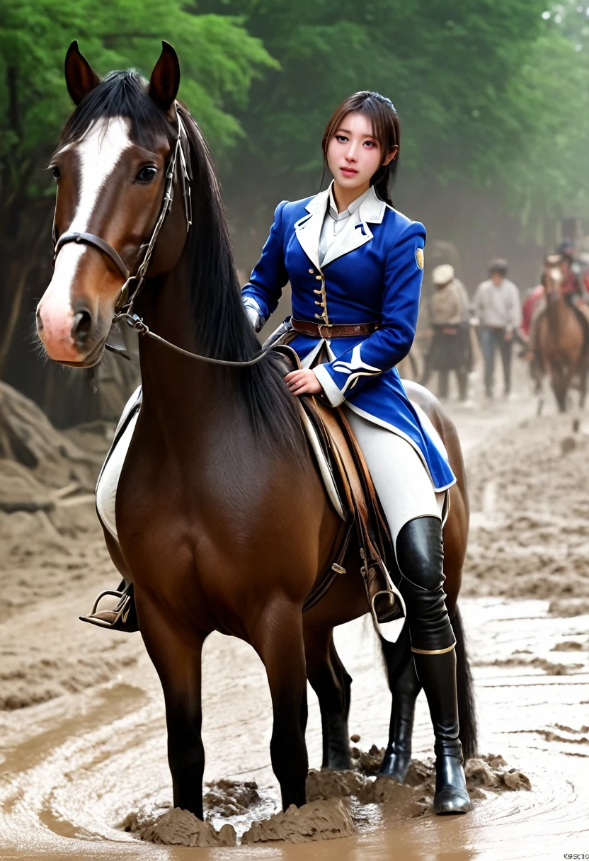 (((masterpiece))),(((Highest quality))),((Tabletop:1.4, Highest quality)), (Realな写真:1.4),
((1 cute girl knight)),rodeo,
(超High resolution:1.2),, wonderful, Very detailed CG Unity 8k wallpaper, Very detailed, High resolution,draft horse ridden by japanese cute girl,tight,muddy place,Beauty,The horse neighs,Female knight in armor,Sink,
Cold Light, Beautiful detailed girl, Droopy eyes,Very detailedな目と顔, Beautiful and exquisite nose, Beautiful and exquisite, draft horse ridden by a girl can't move because horse and girl soak in the sticky muddy deep pitfall:10.0 , horse falls down ,looks pained ,Surprised face:2.0,Real,Anatomically correct