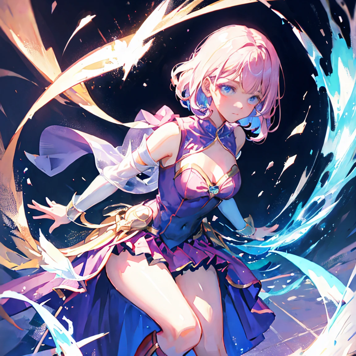 (best quality, masterpiece), very aesthetic, absurdres, high res, detailed face, (realistic:0.1), Ray Tracing, 1girl, Ashelia, short hair, blonde hair, blue eyes, white shirt, cleavage cutout, navel, black corset, pink skirt, microskirt, blue belt, detached sleeves, thigh boots, (injury skin, scar skin, bleeding skin), (Exploding Clothes, torn clothes, cloth pieces:1.18), BREAK nsfw, lying on back, (Close one eye), tears, open mouth, sigh, blush, sweat, (outdoors, wilderness), shockwave, cinematic lighting, diffraction spikes, Panty shot