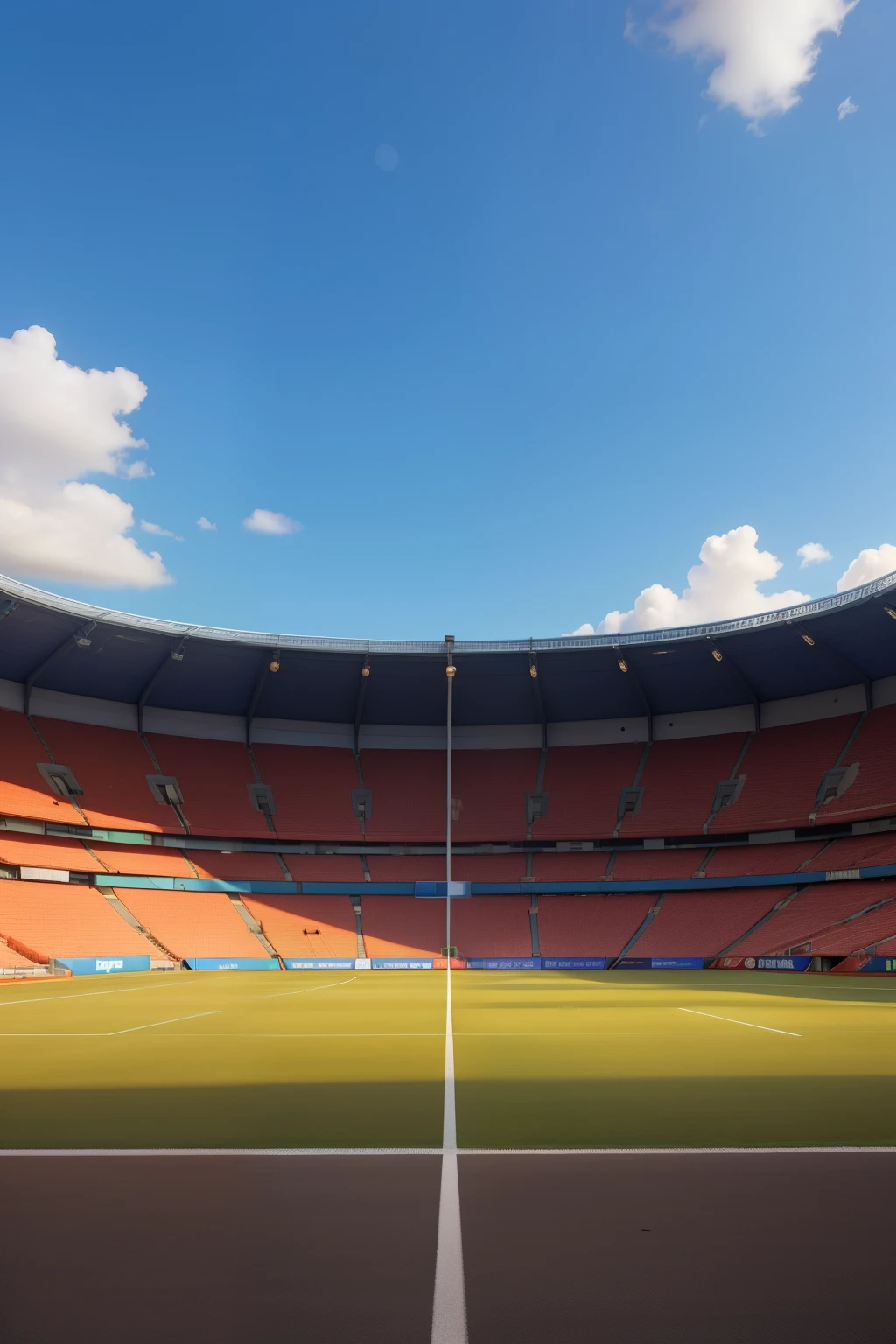 amateur soccer stadium full of fans with blue sky include scattered clouds
