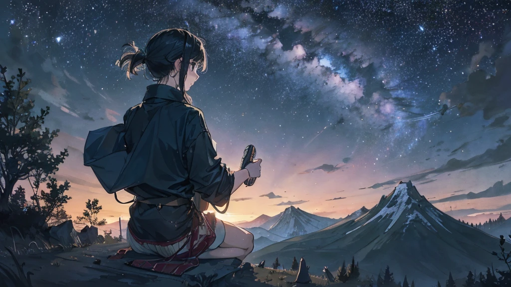 Late Night。Under the stars。A 15-year-old girl、On a hill far away、Alone, with his back towards me, he plays an acoustic guitar。