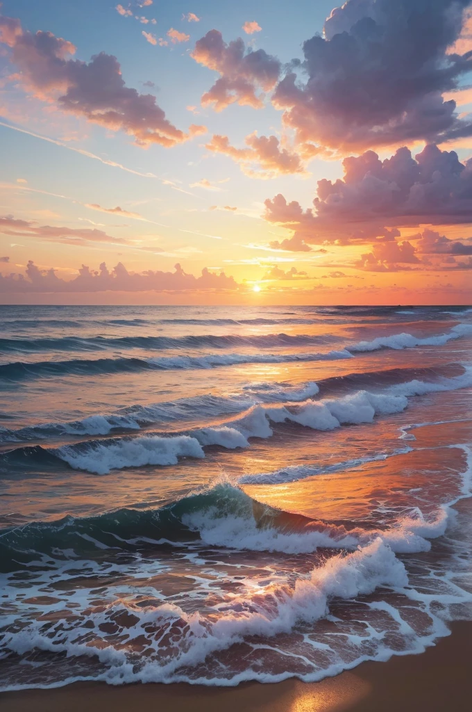 An absolutely mesmerizing sunset over the beach, with a blend of oranges, pinks, and yellows filling the sky. Crystal-clear waters of the sea gently kissing the shore, with sandy white beach stretching far and wide. The scene is dynamic and breathtaking, with seagulls soaring high in the sky and gently swaying palm trees. Take in the calming atmosphere and let the peacefulness wash over you.
INFO
