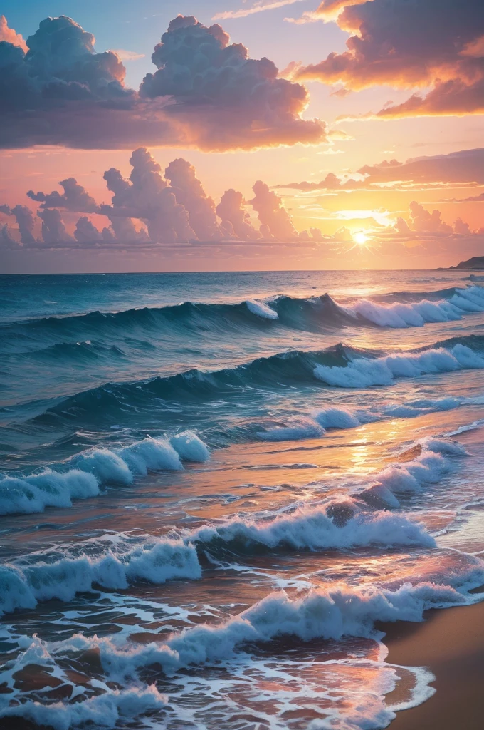 An absolutely mesmerizing sunset over the beach, with a blend of oranges, pinks, and yellows filling the sky. Crystal-clear waters of the sea gently kissing the shore, with sandy white beach stretching far and wide. The scene is dynamic and breathtaking, with seagulls soaring high in the sky and gently swaying palm trees. Take in the calming atmosphere and let the peacefulness wash over you.
INFO