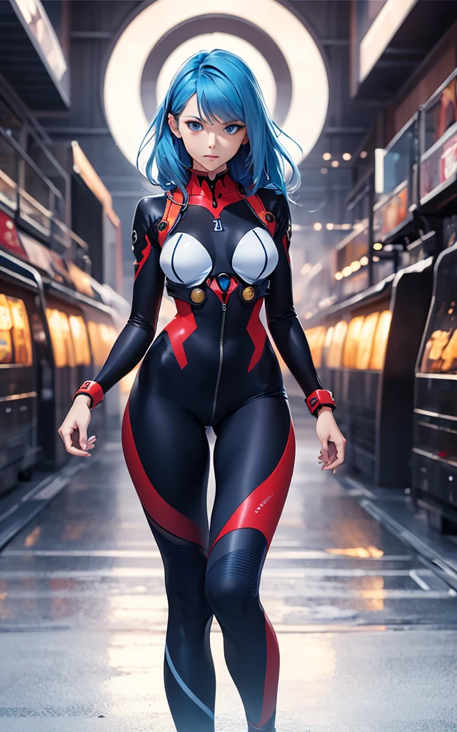 (((Adult Woman))), ((Best Quality)), ((masutepiece)), evangelion, zero suit, bobhair, Perfect proportions, Crysisnanosuit, Blue hair, Blue eyes, Hyper Realistic