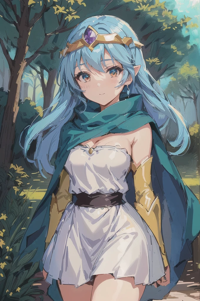 Close-up of a woman in a dress and cape, portrait Zodiac Knight Girl, Aqua from Konosuba, Turquoise hair anime girl, Anime Moe Art Style, Anime Rush John 8k Woods, Official Art, High quality anime art style, Zodiac Knight Girl, rogue anime girl ayanami rei, Elf Girl, Vivid RPG Portraits, Anime Goddess