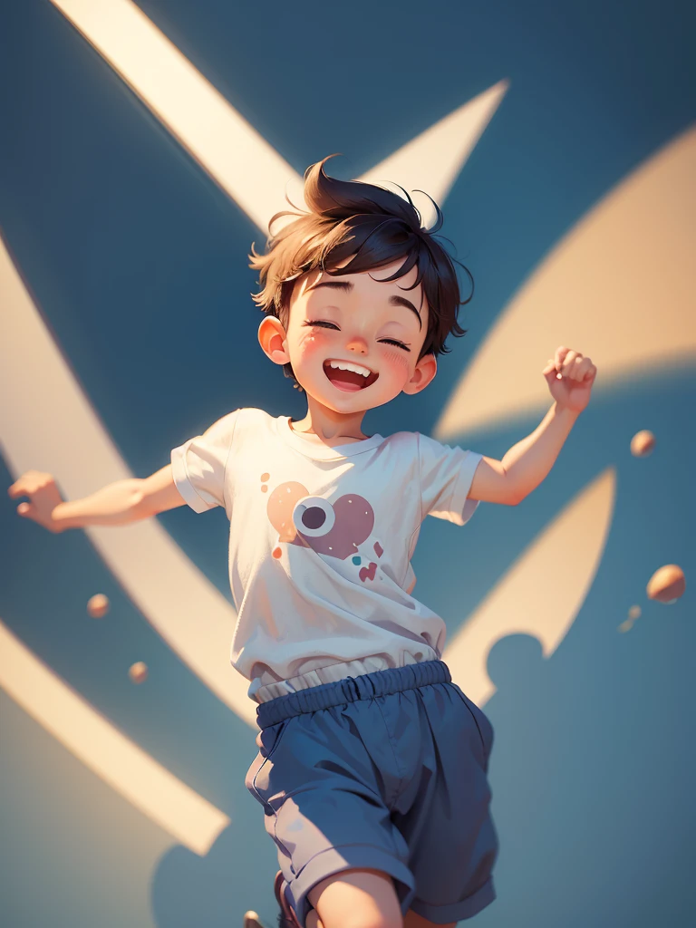 masterpiece, best quality，Illustration of a cute boy dancing happily，Pixar style, stills，simple background，perfect details，