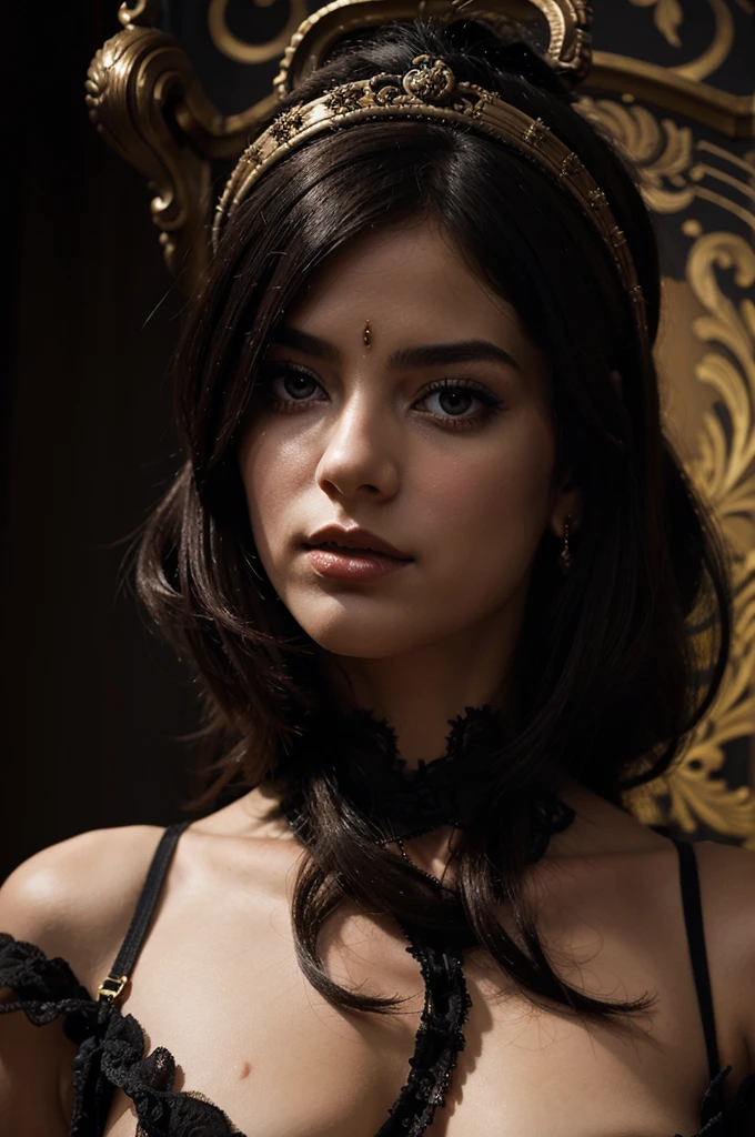 abstract baroque surreal art, with dark sexy goddess