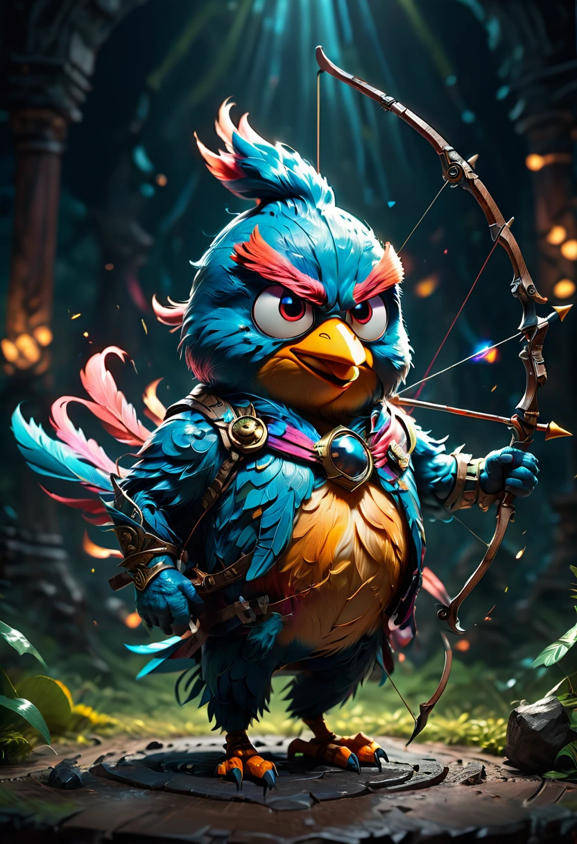 Archer, bow and arrow, Archery pose, full body, by angry birds, dramatic composition, cinematic dynamic action scene, vibrant colors, cinematic lighting, dramatic lighting, best quality, masterpiece, very aesthetic, perfect composition, intricate details, ultra-detailed