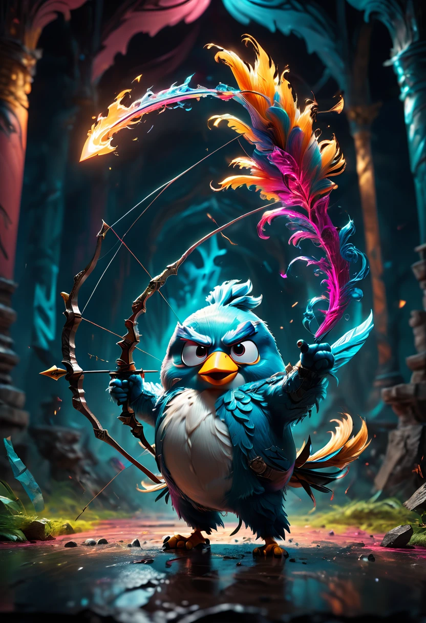 Archer, bow and arrow, Archery pose, full body, by angry birds, dramatic composition, cinematic dynamic action scene, vibrant colors, cinematic lighting, dramatic lighting, best quality, masterpiece, very aesthetic, perfect composition, intricate details, ultra-detailed