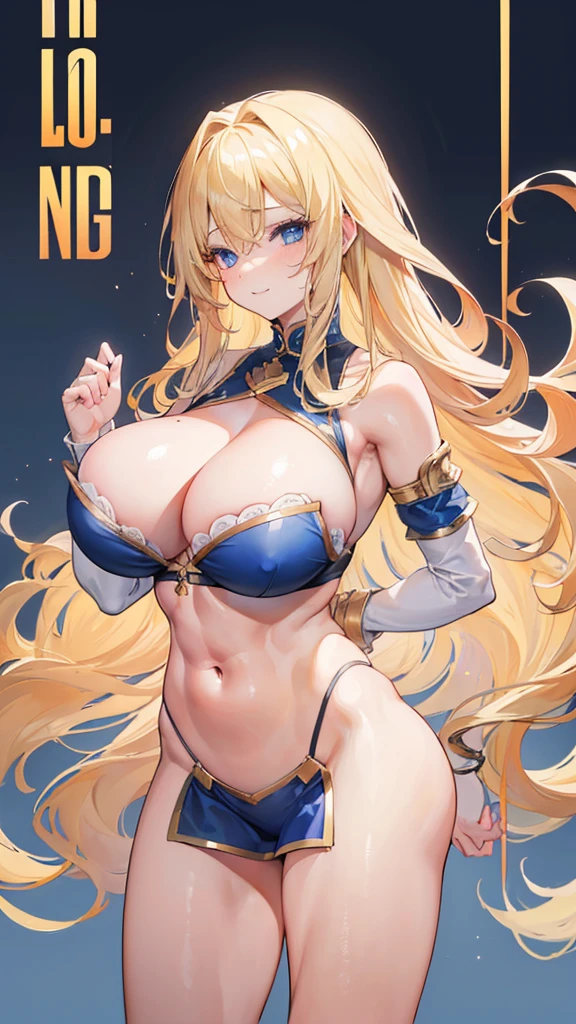 sensual, ((long wavy blonde hair)), thick thighs, 8k, 4k, highest quality, High resolution:1.2), cute anime face, noise reduction, shining blue eyes, gentle smile, kind eyes、toned abdominal muscles, muscular arms, muscular legs,  young face, anime eyes, (((big breasts、A  that is about to burst)))、(((bondage style)))、(((Rear view、I'll turn around、emphasize the buttocks、T-back that digs into your )))