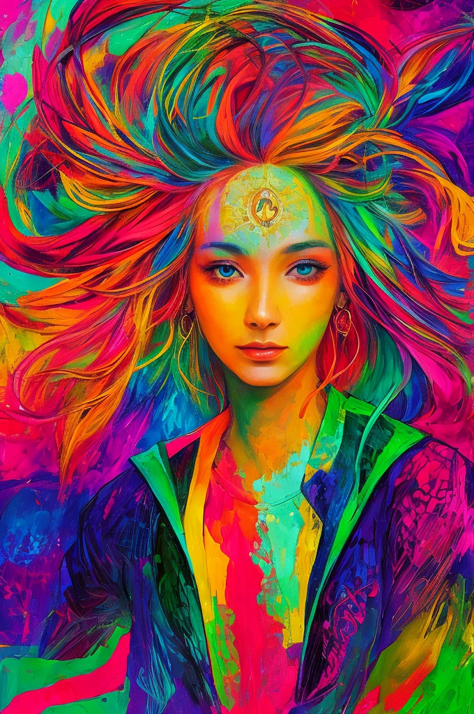 WOMAN ON A PSYCHODELIC JOURNEY, COLORFUL COLORS 