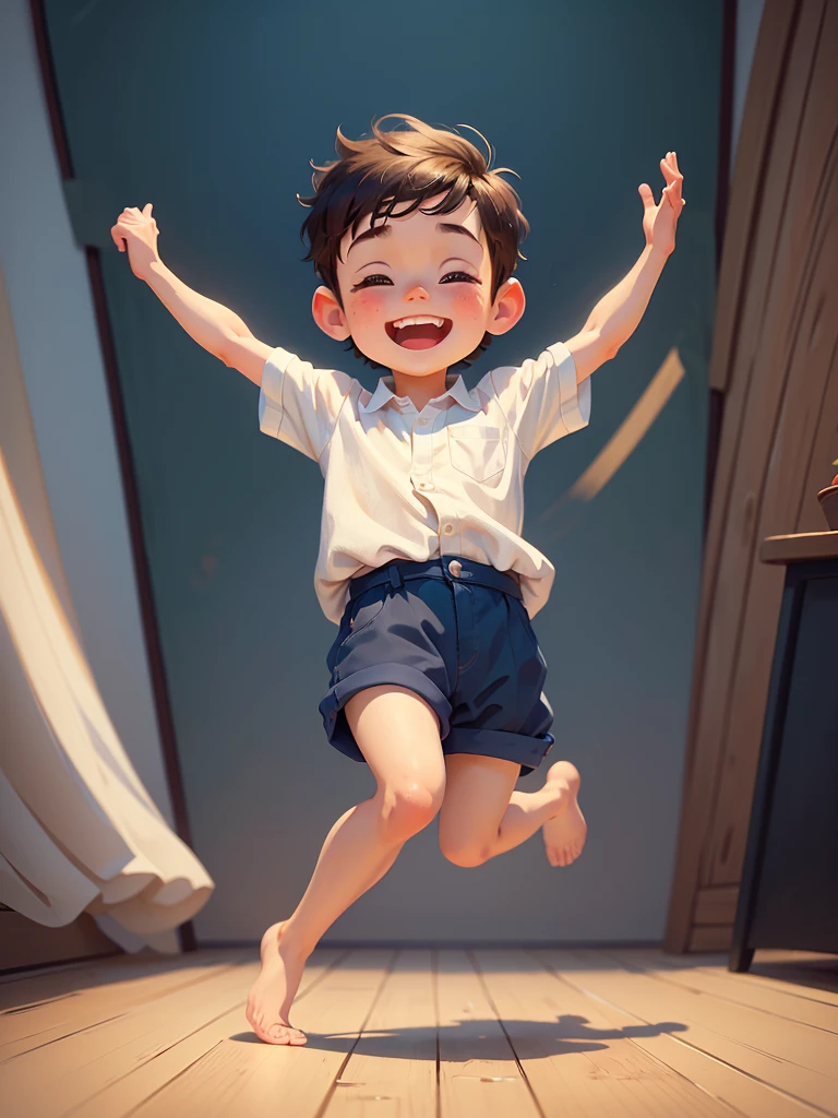 masterpiece, best quality,Illustration of a cute boy dancing happily,Pixar style, stills,simple background,perfect details,
