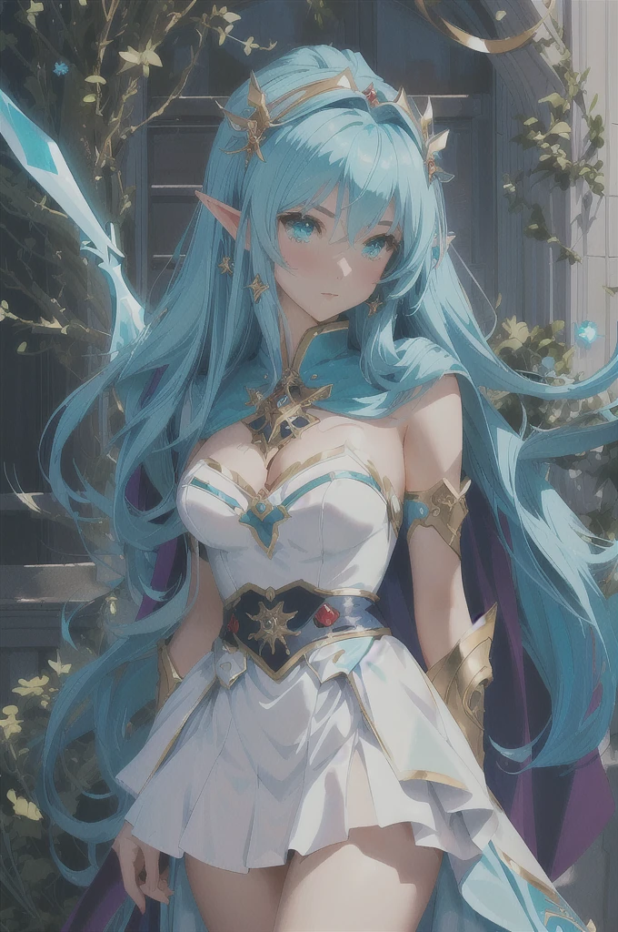 Close-up of a woman in a dress and cape, portrait Zodiac Knight Girl, Aqua from Konosuba, Turquoise hair anime girl, Anime Moe Art Style, Anime Rush John 8k Woods, Official Art, High quality anime art style, Zodiac Knight Girl, rogue anime girl ayanami rei, Elf Girl, Vivid RPG Portraits, Anime Goddess, Red Crystal Circlet