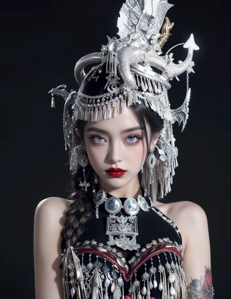 Detailed image quality,Witch Pandora,wing, Succubus Theme,堕落Angel,Excellent,scary,Secret Terror,Tentacles,With eyes,Uncanny Valley Effect,Beast Blood Moon,skeleton,vampire,Hellfire,Dark Queen,Angel,magician magic witch,Angel,Eyes are blue(Pupils as deep as the starry sky),Gorgeous tattoo designs all over the body,Surreal photos(8K picture quality,Rich in details),Dark eyeshadow,Sexy thick lips(Red lipstick),Tattoo designs on body,Dark Queen,Wear luxurious gold jewelry,Silver Crystal Armor