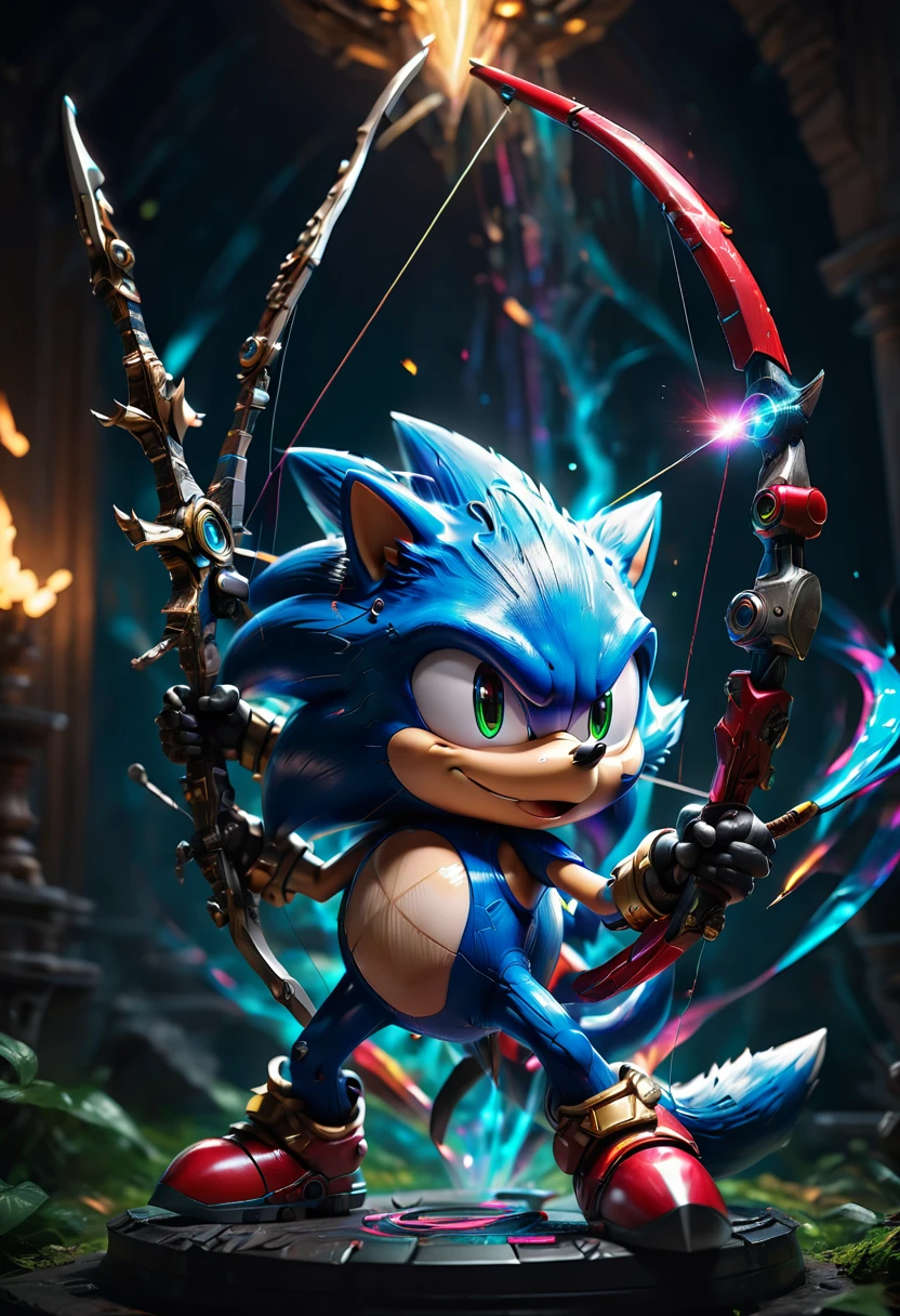 Archer, bow and arrow, Archery pose, full body, Sonic the Hedgehog, dramatic composition, cinematic dynamic action scene, vibrant colors, cinematic lighting, dramatic lighting, best quality, masterpiece, very aesthetic, perfect composition, intricate details, ultra-detailed